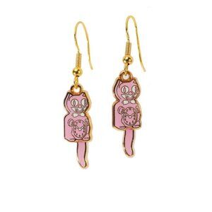 Vintage Kit Cat Klock Clock Pink Earrings Kitty Cat swinging tail Hypoallergenic